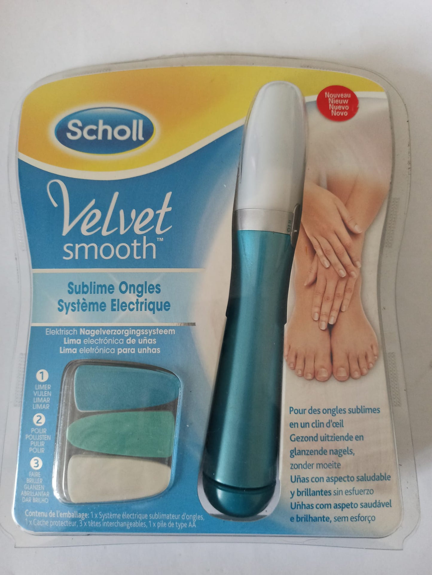 Scholl Velvet Smooth Nail Care System – 3-Step Electric Nail File – Battery Operated – For Hands & Feet