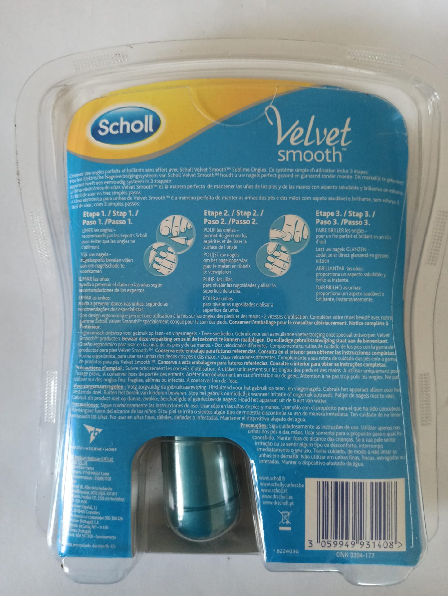 Scholl Velvet Smooth Nail Care System – 3-Step Electric Nail File – Battery Operated – For Hands & Feet