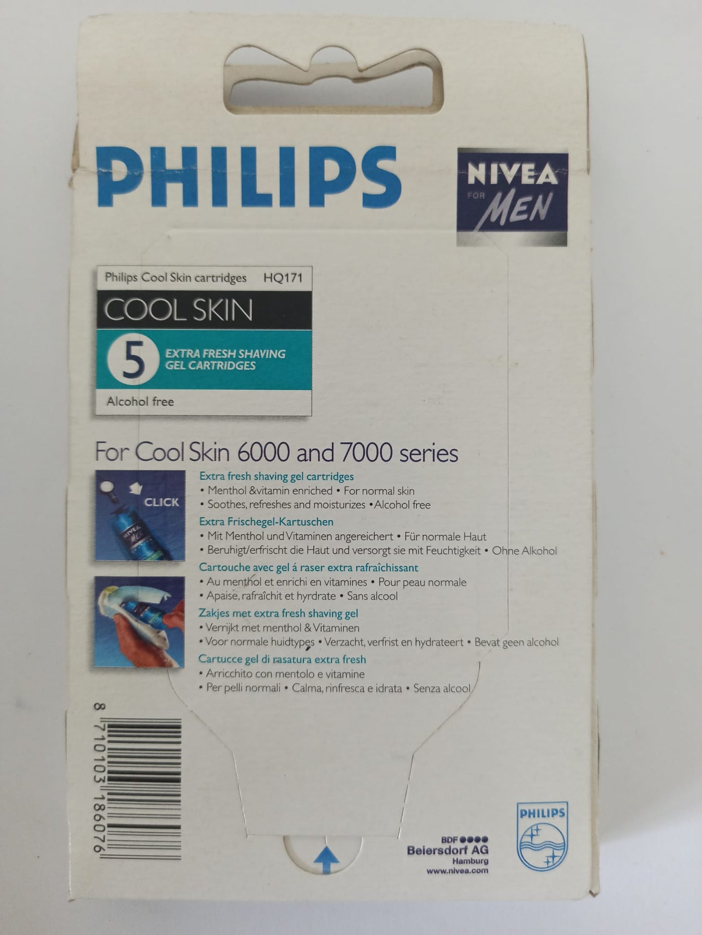 Philips Nivea for Men Cool Skin Shaving Lotion Cartridges HQ171 – 5 Moisturizing Refills for Sensitive Skin