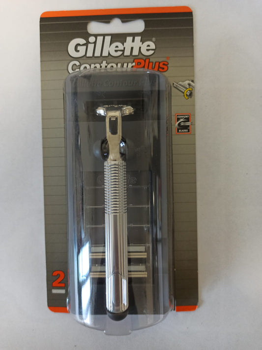 Gillette Contour Plus Razor with Metal Handle – Vintage Original – 2 Blades Included